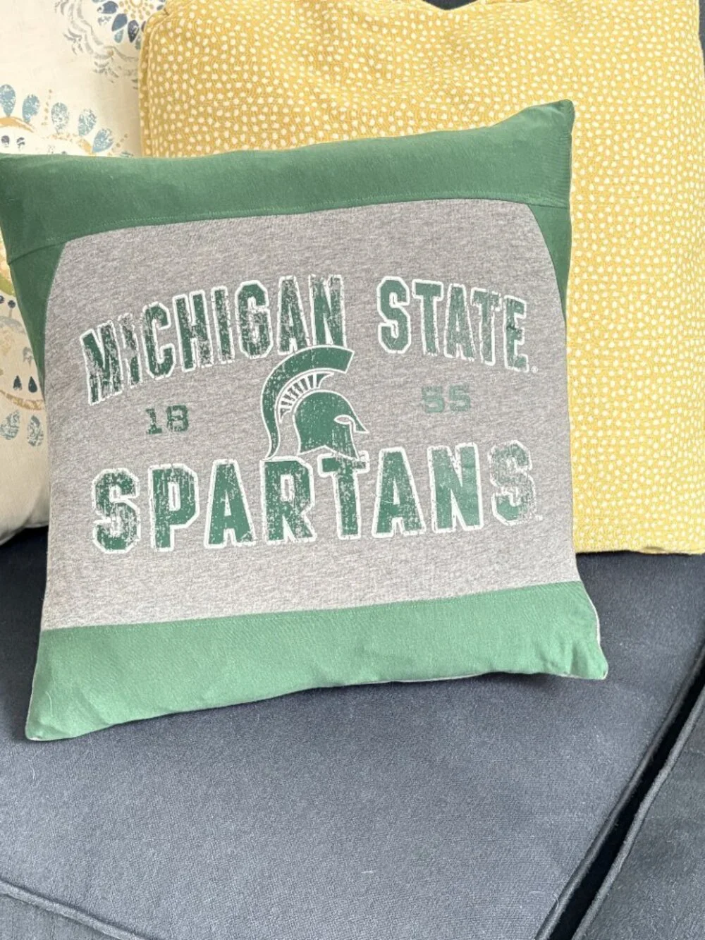 Michigan State University Spartans reworked t-shirt throw pillow cover only
